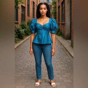 Adelyn Rae NWT Small Teal Puff Sleeve Top